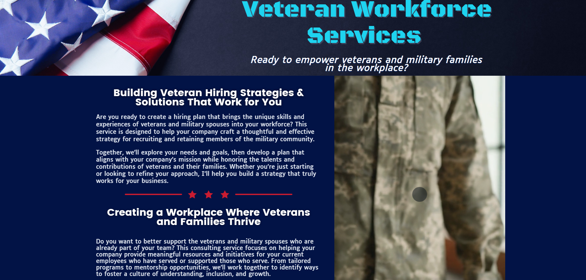Workforce services page of a staffing website